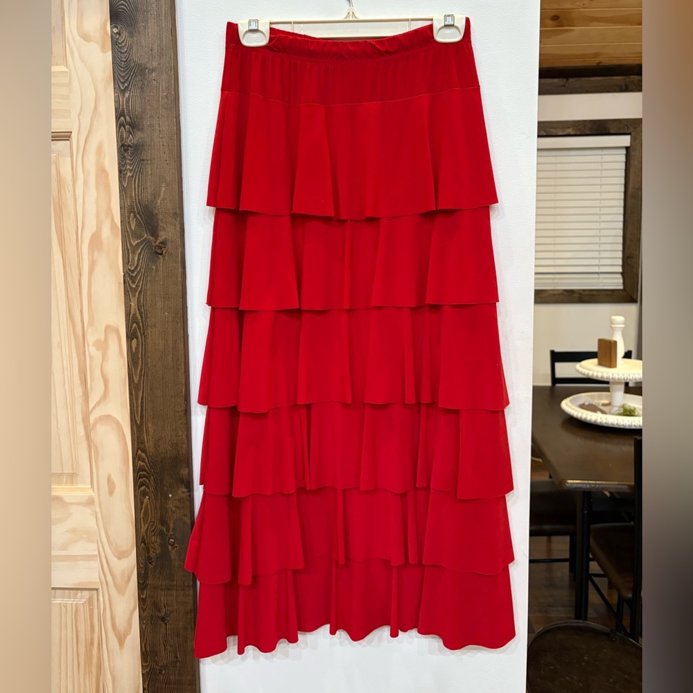 Elegant Red Tiered Skirt